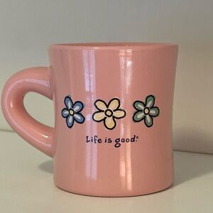 Life is Good Coffee Tea Mug Pink 3 flowers Daisies Floral Diner Do What You Like